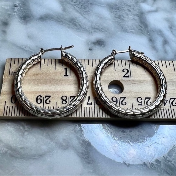 Vintage Designer Hoop Earrings Solid 925 Sterling Silver Large Hoops Etched - Picture 5 of 12